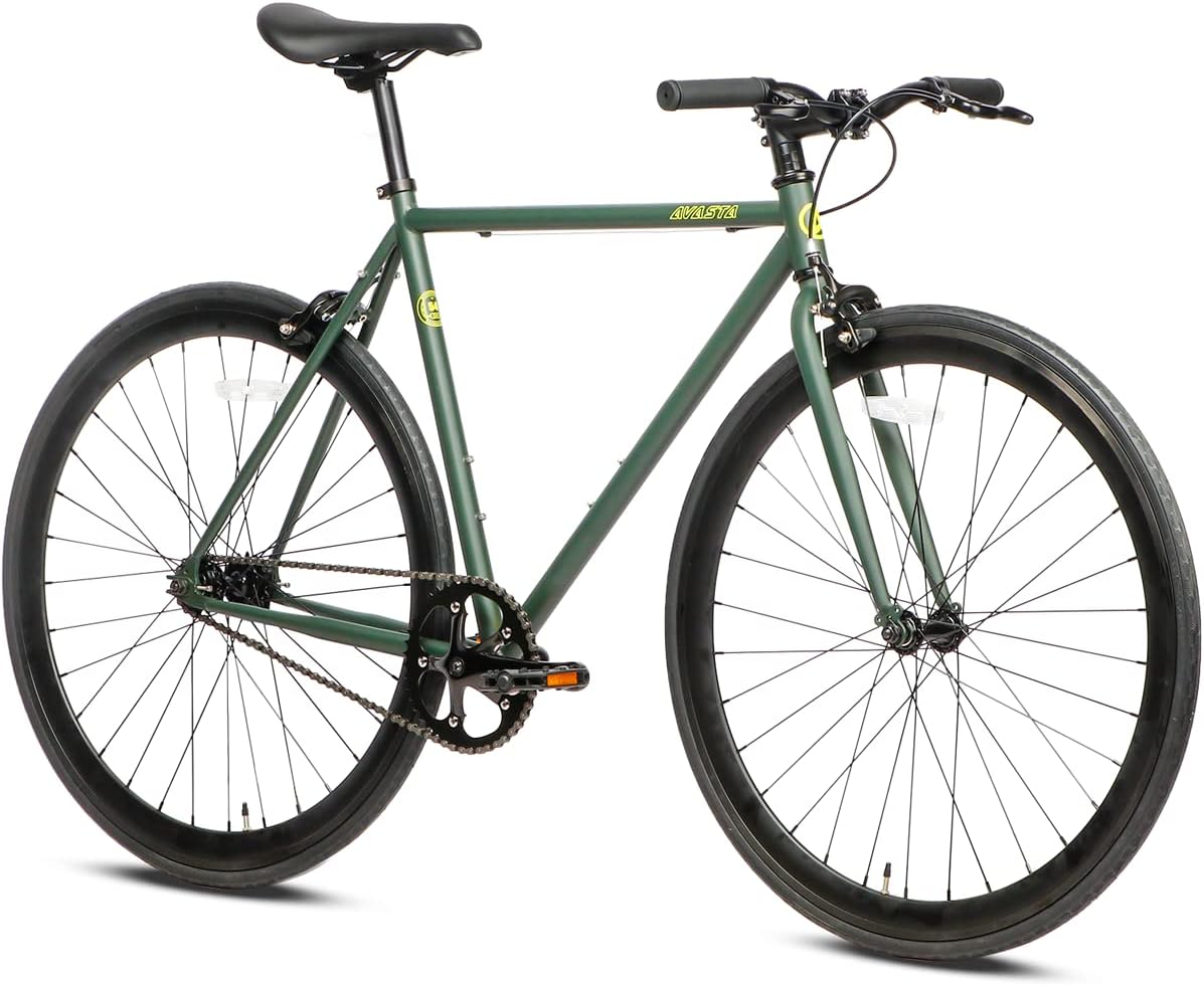 AVASTA Urban Commuter Single-Speed Fixed Gear Bike, Black & Army Green