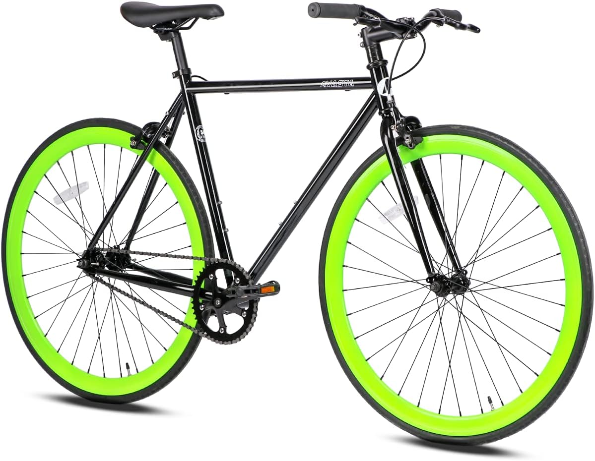 AVASTA Urban Commuter Single-Speed Fixed Gear Bike, Black & Green