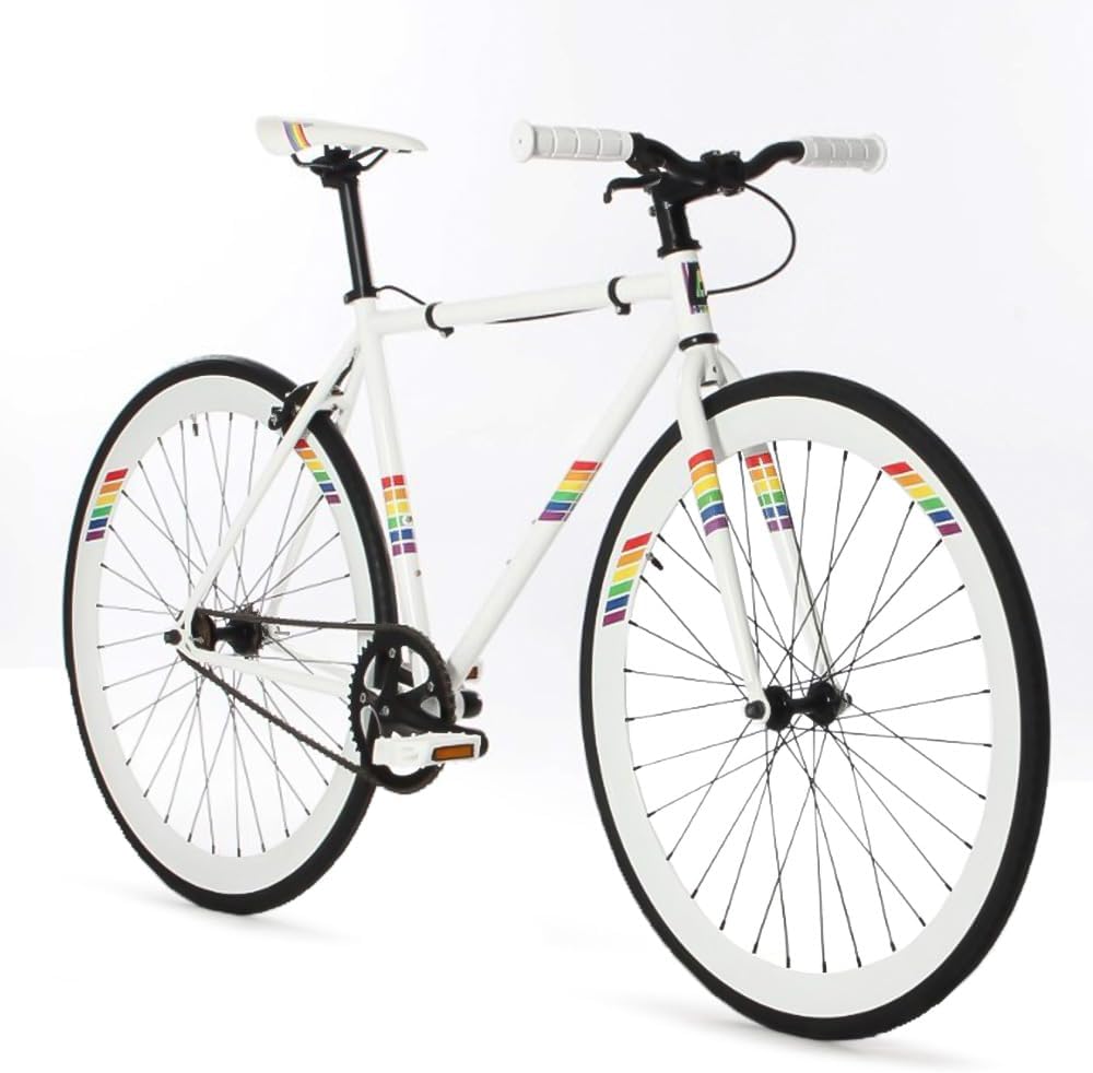 Golden Cycles Urban Commuter Single Speed Fixed Gear Bike, Arcoiris