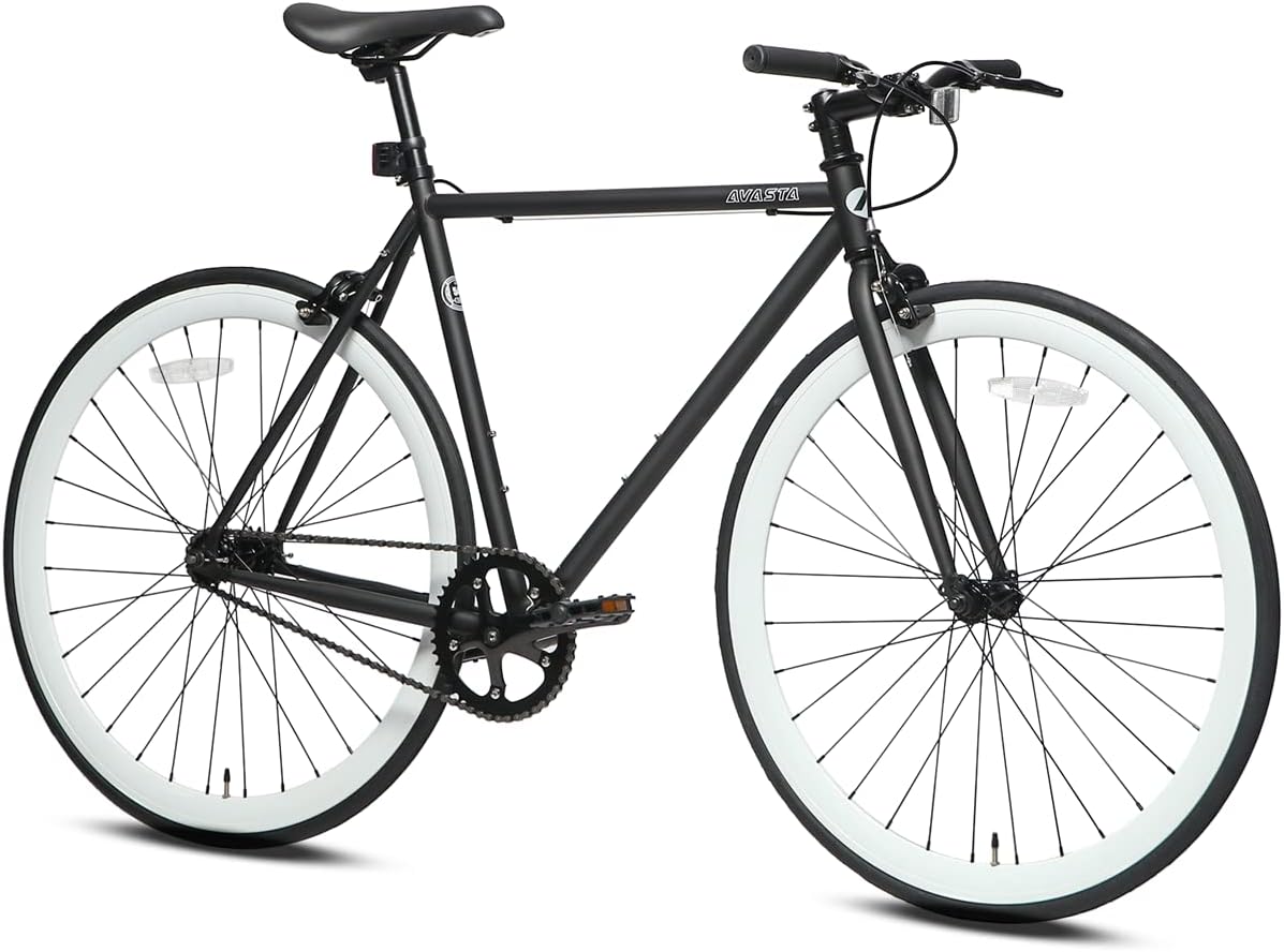 AVASTA Urban Commuter Single-Speed Fixed Gear Bike, Black & White