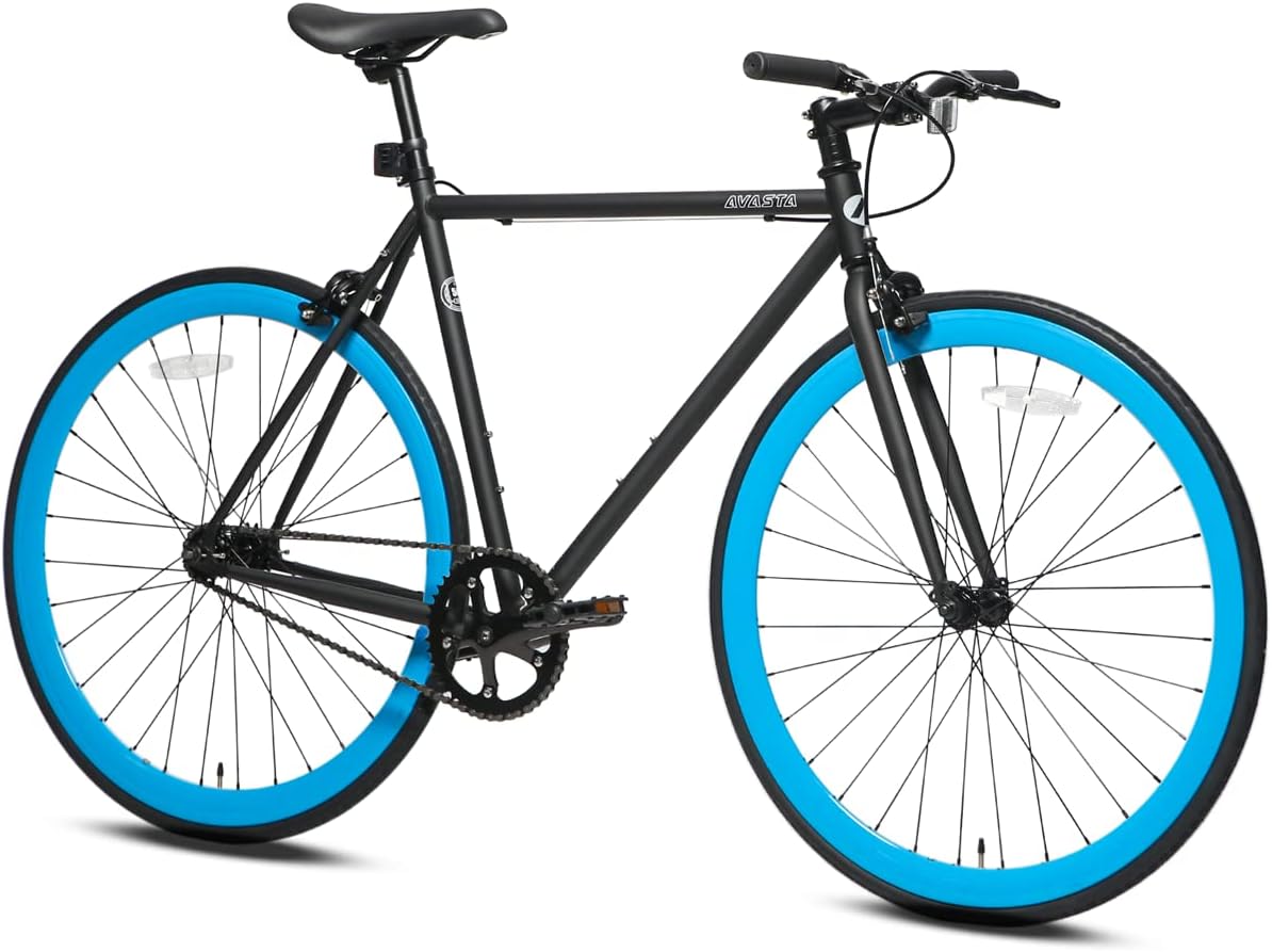 AVASTA Urban Commuter Single-Speed Fixed Gear Bike, Black & Blue